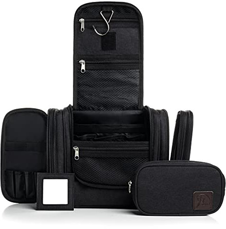 Obics® XXL Trousse de Toilette Voyage pour Femme et Homme 8L Noir Grand - Sac à cosmétiques et de Lavage avec poignée de Suspension - Pochette-de-Toilette pour Le Camping avec Miroir 10 Compartiments