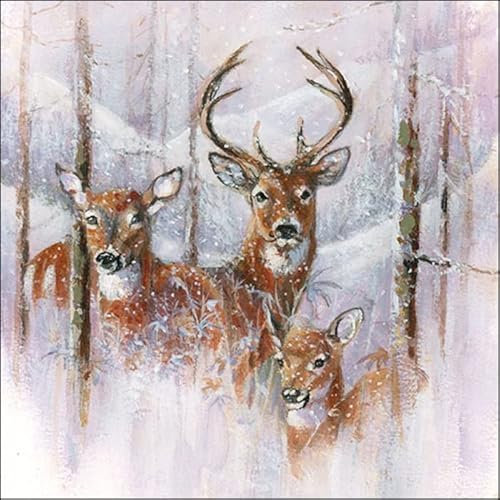 20 Servietten Verschneite Hirschfamilie | Reh | Winter | Weihnachten | Tischdeko 33x33cm