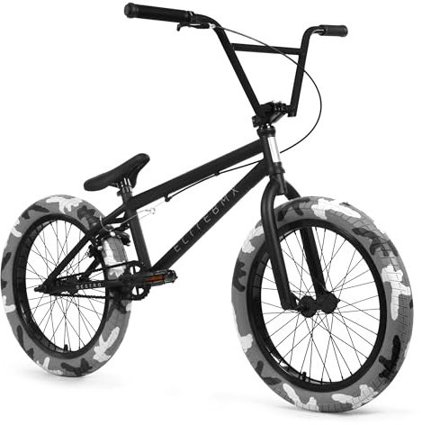 ELITE BICYCLES Elite BMX Bicycle 20'' & 18” Destro Model Freestyle Bike - 3 Piece Crank (Camo Black, 20'')