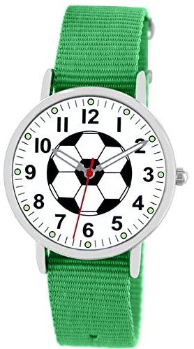 Pacific Time Kinderuhr Fußball Jungen Armbanduhr Sportuhr | Fußball-Zifferblatt, Leuchtzeiger + 12 Leuchtpunkte, 5 ATM wasserdicht, 1 austauschbares Stoffarmband