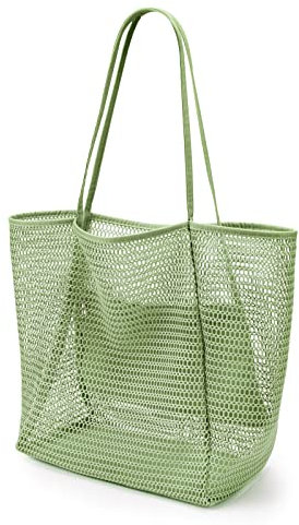KALIDI Mesh Tote Bag,23L Beach Bag Extra Large Tote Bags for Women with Zip Pocket Shoulder Bag Summer Beach Bags Reusable Shopping Bag for Picnic Holiday Travel Grocery,green