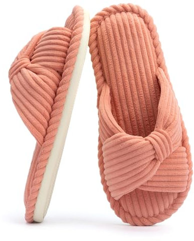 Chantomoo Frauen House Hausschuhe Bequeme Memory Foam Plüsch Schlafzimmer Kunstpelz gefüttert gestrickte warme Hausschuhe Slip-On leichte Schuhe, Indoor Outdoor Anti-Rutsch-Gummisohle Gemütliche