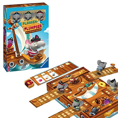 Ravensburger Kinderspiel 22342 - Planken-Plumpser - Wer zu viel riskiert, Wird nass!! - EIN spannungsreiches Spiel für 2 bis 4 Kinder ab 5 Jahren