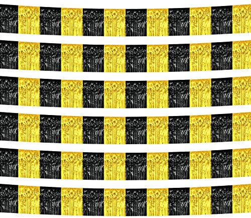 Fransen-Girlande, Metallic-Lametta-Girlande, 3 m, schwarz, goldfarben, Banner, Wandbehang, Vorhang, Hintergrundbanner für Paraden, Thanksgiving, Weihnachten, Geburtstag, Halloween-Party-Dekorationen,