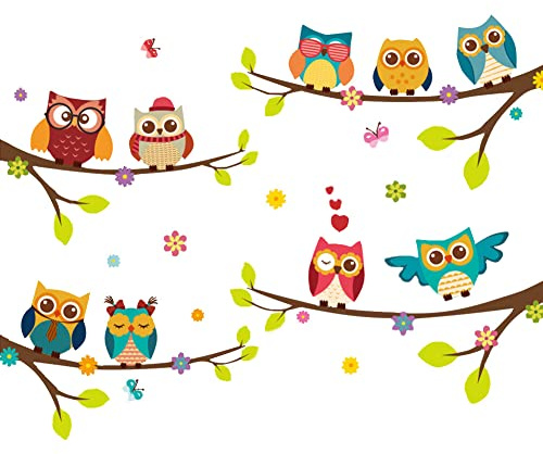 Eastuy Wandtattoo Süsse Eulen Auf Ästen - BAU AST Blumen Vogel Schmetterlinge Zweig - Wandsticker Fenster Aufkleber Deko Babyzimmer Kinderzimmer Gross
