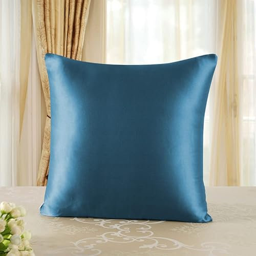 townssilk Taie d'oreiller en Soie, 65x65cm, 100% Soie de mûrier Naturelle 19 Momme, Deux Faces en Soie, certifiée Oeko-Tex, Douce pour la Peau et Les Cheveux, 1 unité,Bleu Paon