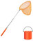1 Pack Kids Telescopic Butterfly Net Fishing Net Pond Net Extendable (14.5 to 33.8 Inches) With 1 Pack Folding Bucketfor Kids Catching Bugs Insect Small Fish Outdoor Beach Garden Activities (Orange)