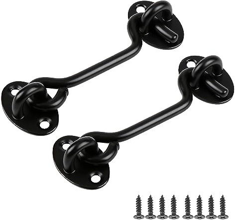 YUREMEEY Gancho de Ventana, 2 Piezas Gancho de Cabina de Acero Inoxidable, Pestillo de Puerta, Cerrojo de Puerta, para Puerta de Granero, Ventana, Puerta Corredera, Jardín, Garaje, 75 mm, Negro