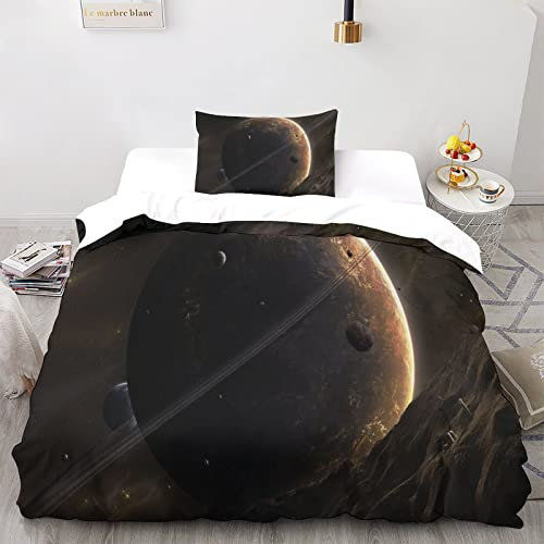 LSORU Universe Bettwäsche Set 3D Bettwäsche Set 3 Teilig Mikrofaser Bettbezug Mit Reißverschluss Und Kissenbezug Weich Haltbar Atmungsaktive Single（135x200cm）