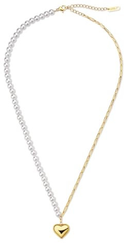 GAVU Collana da Donna con Catena in Acciaio Inox Placcato Oro e Perle con Ciondolo Cuore