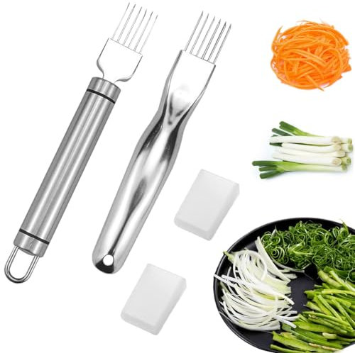 2 PCS Scallion Cutter Kitchen Scallion Cutters Shred Knife with Stainless Steel Scallions Cutter Vegetable Garlic Cutteres Food Speedy Chopper for Kitchen Cutting Vegetable Onion Garlic Cutteres Tool