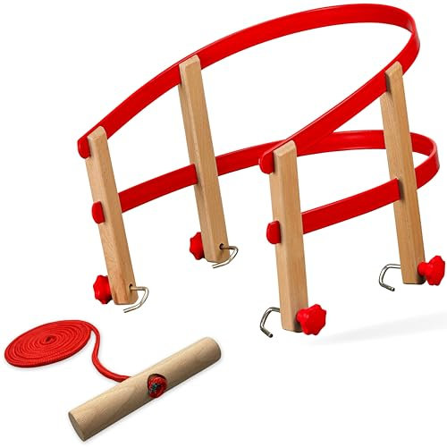Explorer Colint Holz Lehne und 150cm Leine für Schlitten Rückenlehne universal mit FSC Holzgriff für Kinder ab 1 Jahr und Erwachsene für Davos und Hörner Kunststoff Schlittenlehne in Rot