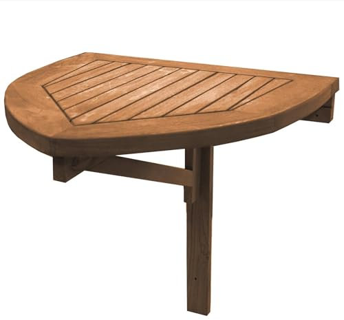 Teako Design Teak Wandklapptisch Sondrio rund, Platzsparender Balkontisch, Halbrunder Klapptisch, Teakholz Möbel, Wetterbeständig, Eleganter Outdoor Tisch (80 x 50 cm)