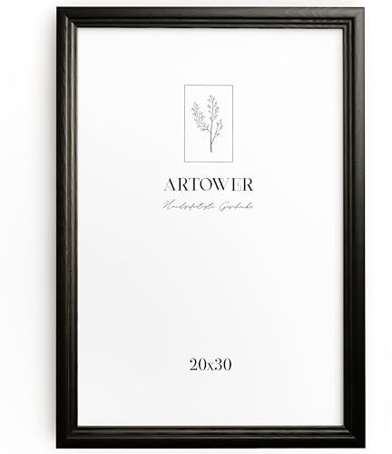 Artower® Bilderrahmen Vintage Schwarz Holz Rahmen für 20 x 30 cm | Posterrahmen Groß Collage | Picture Frame Vintage Black Wood 20x30 cm | Retro Schmal Bilderrahmen | Schwarz Poster Rahmen