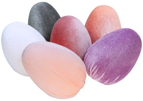 Winlyn Samt-Ostereier, dekorative Ostereier in Rouge, Koralle, Rosa, Pfirsich/Lavendel, Weiß, Grau, Stoffeier für Osterkorb, Frühlingsgeschenke, Tischdekoration, Bauernhaus-Kamindekoration, 6 Stück