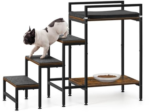 Pet Window Perch with Stairs, Dog Bunk Beds with Stairs, 4 Steps Dog Stairs for High Beds for Small Dogs and Cats