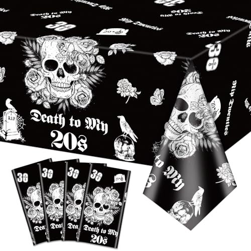 4Pcs Tod zu Meinem 20er Tischdecken, schwarz rechteckig 30. Geburtstag Tischdekorationen für 30. Geburtstag Halloween Beerdigung Party Rip 20s Geburtstag Dekorationen, 130 x 220cm