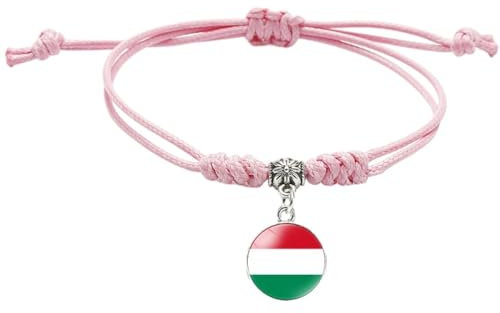 GONMFKM Modisches, Geflochtenes, Verstellbares Armband Mit Ungarn Flagge Handgefertigtes Geflecht, Edelstein Abzeichen Anhänger, Armband, Rosafarbenes Seil, Gewebter Armreif, Neuartiges Patriotische