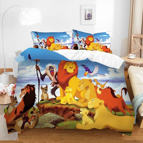 Bettwäsche-Set König Der Löwen, Bettbezug-Set Für Jungen Und Mädchen, Junior-/Kinderbett, Wendbar, Schöner Bunter Bettdeckenbezug (200x200cm,Löwe 01)