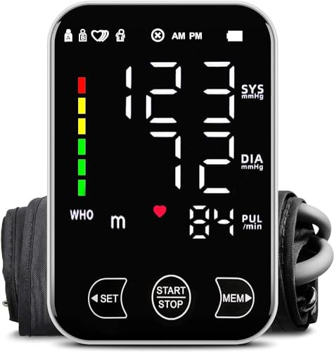 Blood Pressure Monitors CE Approved UK,Monitor Upper Arm for Home Use Machine with BP Cuff LED Display Heart Rate Detection 2x120 Records,Cuff 8.7-18.9, Black