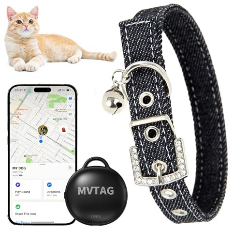 Cat Collar with Tracker GPS- Unlimited Range/Tracking Device/Lost Mode for Cats Adjustable Size Smart Collar Set - Works with Apple Find My (iOS only)