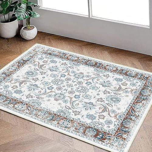 Vintage Kleiner Teppich Fußmatte Innen Boho Fussmatte Rugs Weiche rutschfest Waschbarer Kurzflor Türmatte Teppich Für Küche Eingangsbereich 40x60cm