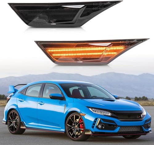 njssjd LED-Seitenmarkierungsleuchten für 2017-2022 H.onda Civic Type R FK8, vordere bernsteinfarbene LED-Seitenblinker, getönte Linse