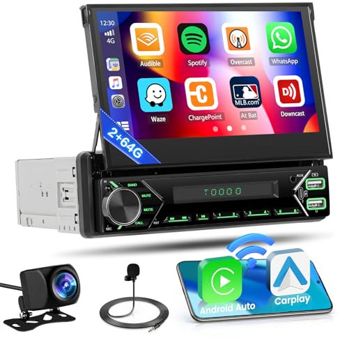 2+64GB Inefala Android 13 1 DIN extraíble Radio de Coche, 7 Pulgadas HD de Pantalla táctil con Wireless CarPlay Android Auto GPS WiFi BT SWC FM/RDS UI Retroiluminación USB Mic Cámara de Marcha atrás