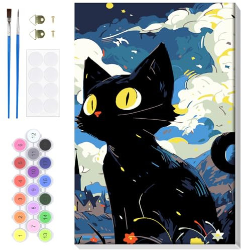 Lxmsja Peinture Numero Enfant Adulte avec Cadre, Chat Peinture par Numero Adulte, Numéro d'art avec Pinceaux, Loisirs Créatifs Adultes, Activité Manuelle Adulte, 20x30cm