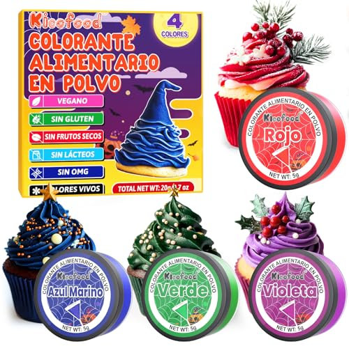 Colorante Alimentario en Polvo - 4 Concentrados Colorantes Alimentarios Reposteria, Colorantes Alimentarios Rojo, Verde, Azul Marino, Violeta, Para Decorar Tartas, Hornear, Postres Y Cocinar - 5g