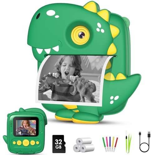 Gofunly Kinderkamera Sofortbildkamera, Sofortbildkamera Kinder 2,0 Zoll Bildschirm 1080P Videokamera Kamera Kinder Sofortdruck mit 32GB Karte & 3 Rollen Druckpapier Geschenk für Kinder 3-10 Jahren