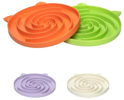 Bifeaw Silicone Slow Cat Bowl Feeder - Cat Slow Feeder Dry Wet Food for Healthy Eating - Easy to Clean (Orange and Cyan)