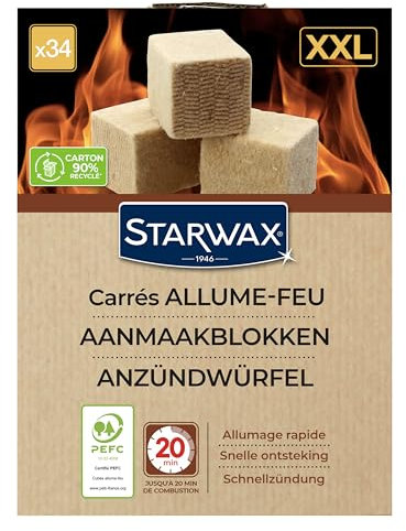 STARWAX - Cubes Allume-feu - Jusqu'à 20min de Combustion - Allumage Rapide - N'altère Pas la saveur des Aliments - PEFC - x96 Cubes