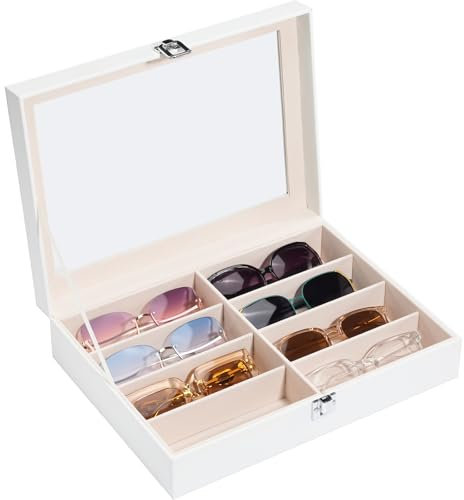 ProCase Sunglasses Storage Organizer, 8 Slots Leather Sunglass Box Multiple Pairs Eyeglass Cases Eye Glass Eyewear Display Holder for Men Women -White