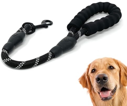 Short Dog Lead, 62cm Leash With Padded Handle and Reflective Thread, Specialized for Training, Suitable for Small, Medium, and Large Dogs (Black)
