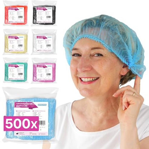 500x ARNOMED® Einweg Haarnetz, Einweghauben Kopf Blau, Klipphauben M | Haube für OP, Gastronomie & Hygiene, Haarhaube Einweg, Einweg Kopfhaube, Netz für Haare, Haarschutzhaube M - 52 CM