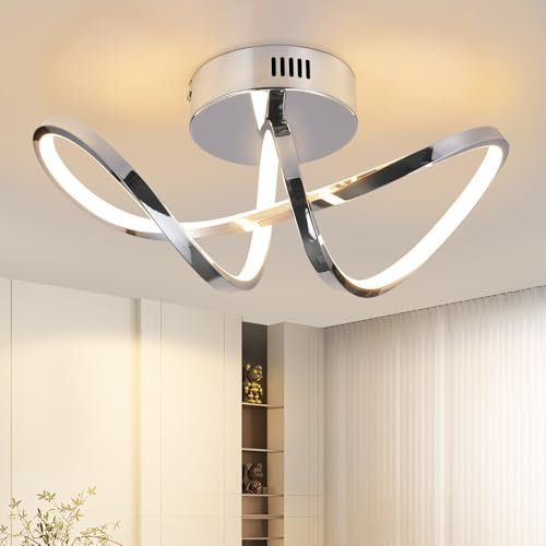 Homefire Deckenleuchte LED Schlafzimmer Deckenlampe Wohnzimmer: Modern Schlafzimmerlampe Chrom Design Wohnzimmerlampe 12W Innen Küchenlampe 3000K Warmweiß Deckenbeleuchtung für Küche Flur
