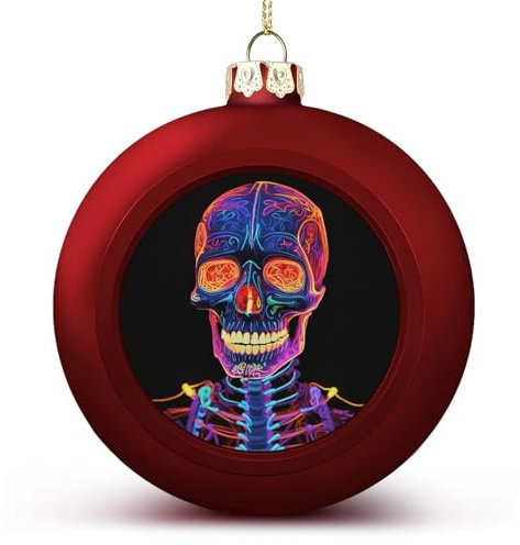 2 x rote Weihnachtskugeln mit Totenkopf-Motiv, zum Aufhängen, für Weihnachtsbäume, Geburtstag, Hochzeit, Party, Neujahr, 2 Stück