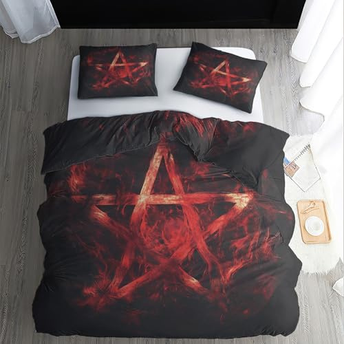WQIZXCW Gothic Pentagramm Bettwäsche 135x200 - Satanische Motiv, Weiche und Angenehme Microfaser Bettbezug Set 2 Teilig, 1 Kissenbezug 80x80, mit Reißverschluss, Wendebettwäsche & Zimmer Deko