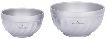 iBasingo Ti1170T Bol isotherme à double paroi en titane 500 ml et 800 ml - Bol léger pour camping et voyage - Pour soupe, flocons d'avoine, crème glacée - Vaisselle portable durable pour l'extérieur