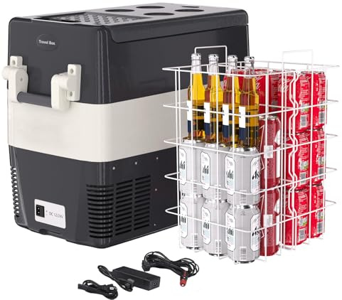 PtioHavn Portable Refrigerator,12 Volt, 52QT(50L) Electric Cooler, Portable Freezer 12V/24V DC 110-240V AC, 12V Fridge 0℉~50℉, 12V Car Refrigerator With Basket for Travel, Truck, Boat, Camping