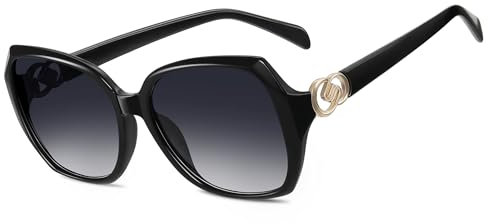 Wrimen Große Sonnenbrille Damen Elegante Klassisch XL Brille UV400 Schutz-Mode Brillen Oversized Vintage Rahmen Schwarz