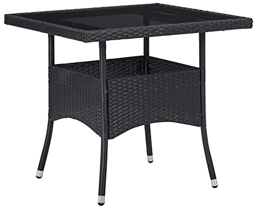 QUAHEAS Garten-Esstisch Schwarz aus Poly Rattan und Glas, 80x80x75 cm, witterungsbeständig, für 4 Personen, ideal für Terrasse und Balkon, langlebiger Outdoor-Tisch