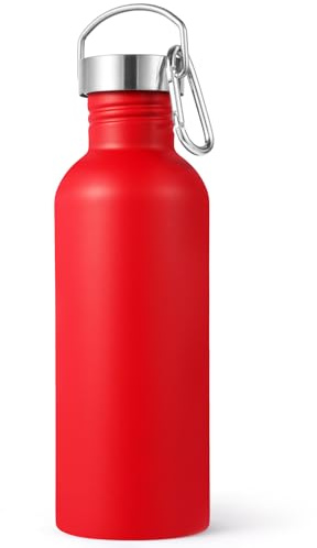 Volhoply 1000ml Uninsulated Single Walled Water Bottle, Stainless Steel Sports Water Bottles with Handle & Carabiner, BPA Free Lightweight Water Bottles for Hiking, Biking, Running（Red,1）