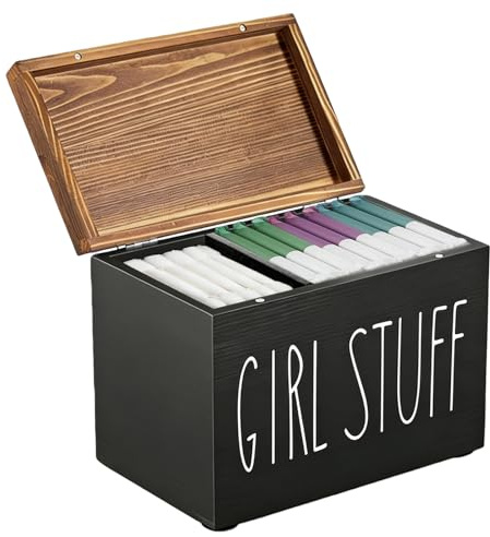 Binden Aufbewahrung Badezimmer: 2 Fächer Tamponhalter für Badezimmer mit Deckel, Holz Aufbewahrungsbox Hygieneartikel, Aufbewahrungsbox mit Deckel, Tampon Organizer Box für Frauen, Schwarz