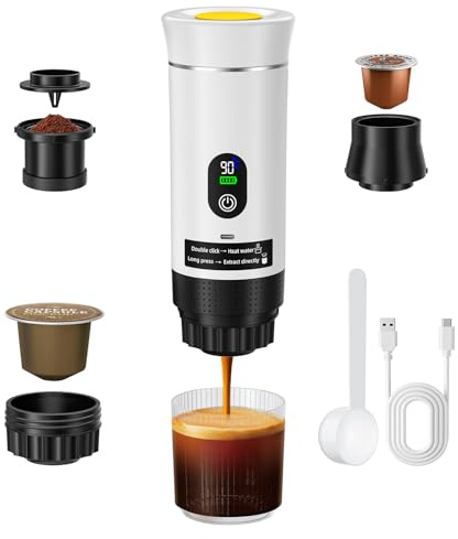 GJCrafts Elektrische Espressomaschine, Kapselmaschine, tragbare Mini-Kaffeemaschine, kompatibel mit Kaffeekapseln/Kaffeepulver, Sofortige Erwärmung für Auto, Outdoor, Weiß