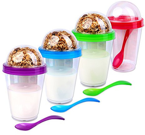 Schramm® 4 pièces Pots de Yaourt à emporter Muesli-to-Go 4 Couleurs Assorties Pot de muesli