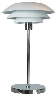 Dyberg Larsen - Mattweiß - DL31 - Tischlampe - Hergestellt aus mattweißem und verchromtem Metall - Mattweiß/Chrom Für die Verwendung als Zimmer Deko - E27/60W - Dänisches Design