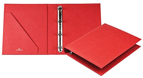 DELMON VARONE - Personalisierbare Dokumentenmappe DIN A4 aus Saffiano Lederimitat rot, Elegante Kunstleder Ringbuch Sammelmappe zum abheften von Dokumenten, Urkunden und Akten, Links mit Einsteckfach