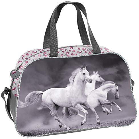 UNIVERSAL TASCHE 40x25x13 cm - MOTIV PFERDE - GRAU/ROSA